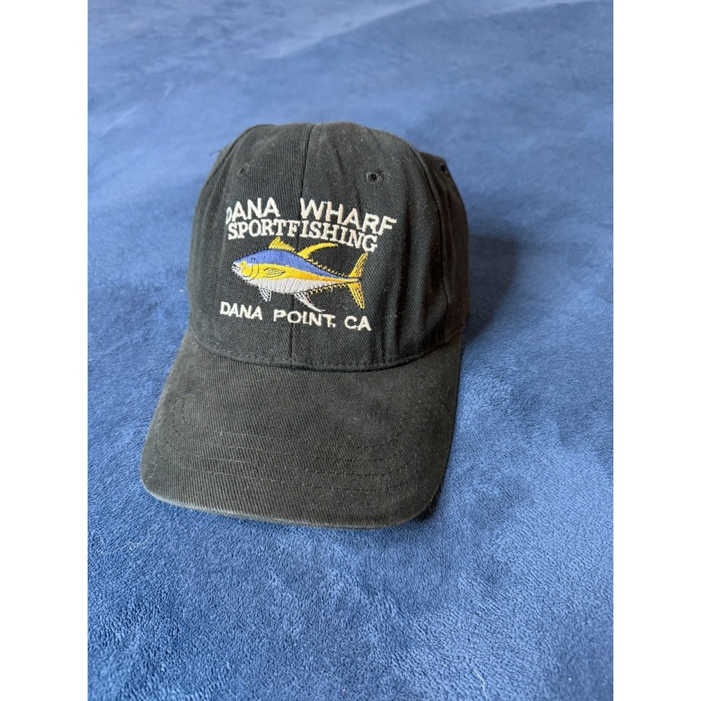 Vtg Dana Wharf Yellowfin Tuna Embroidery Saltwater Fishing Hat Black Decky Cap